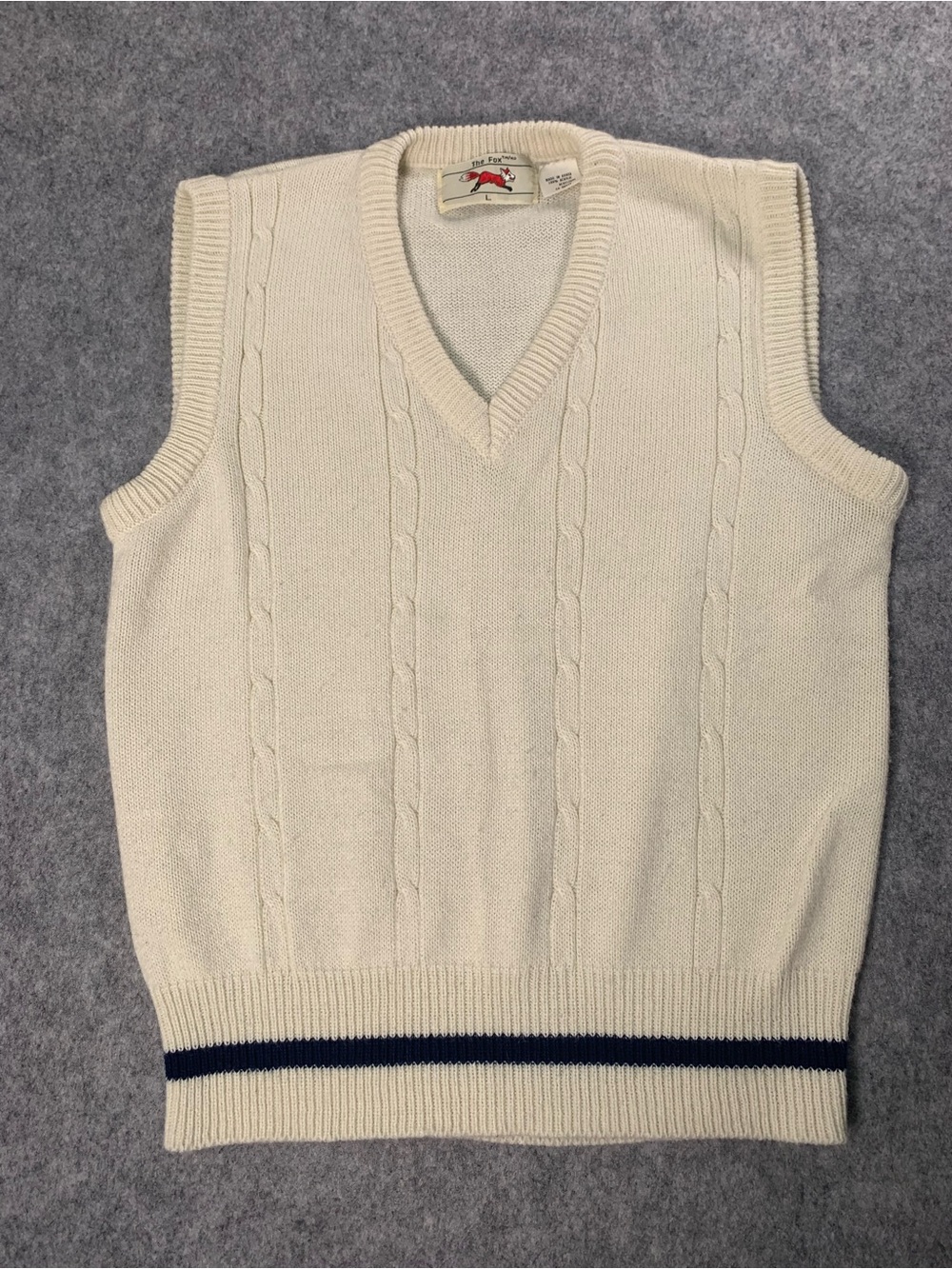 Men's Cream vintage y  The Fox  knit sweater vest with a V-neck